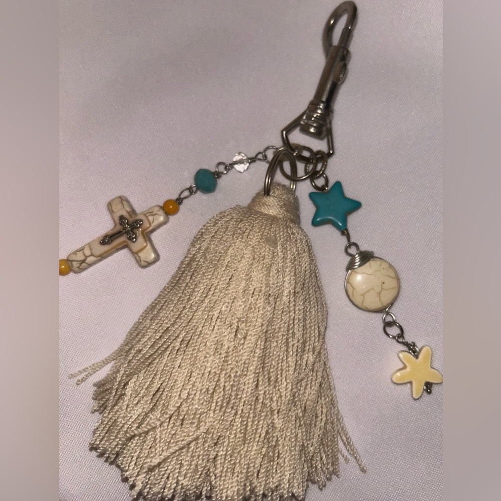 Beige Tassel Key Holder with Star Charms